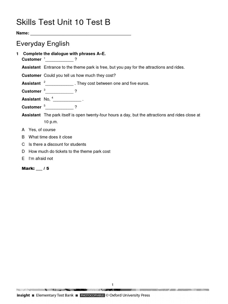 Skills Test Unit 10 B | PDF | Language Arts & Discipline | General Fiction