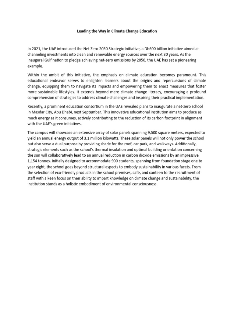 UAE's Net-Zero School: Climate Education | PDF