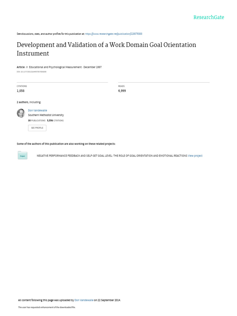 Vandewalle's Goal Orientation Scale | PDF
