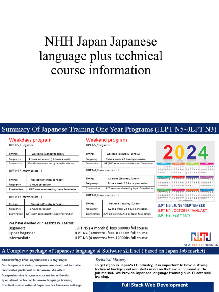 NHH Japan Japanese Language Plus Technical Course Information | PDF ...