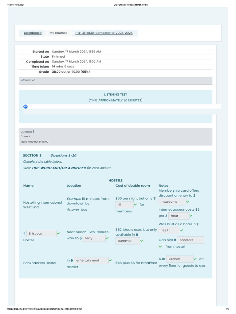 Listening I1039 Attempt Review Summary | PDF | Public Transport | Hostel