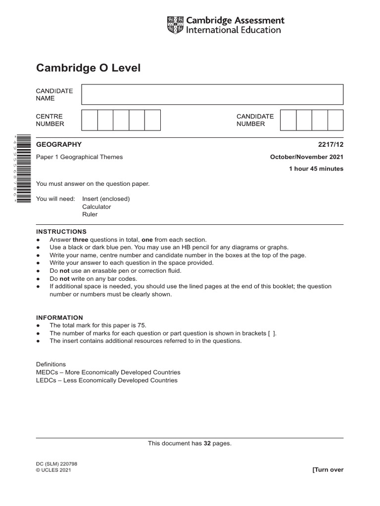 Cambridge O Level Geography Paper 1 | PDF | Tropics | Deforestation