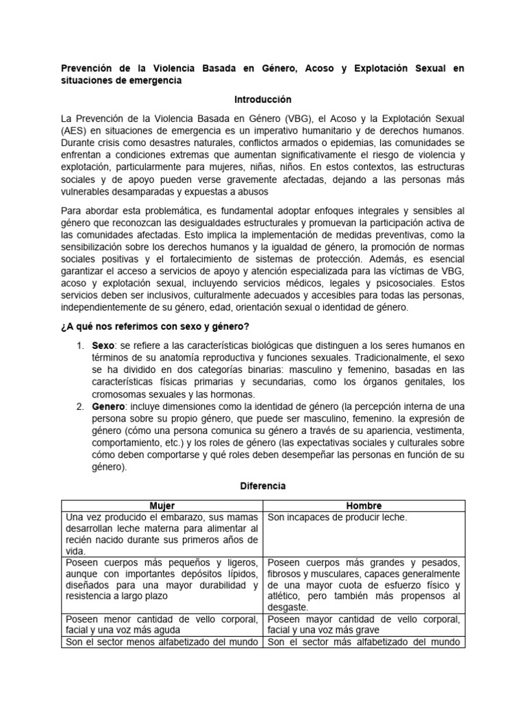 Prevención de VBG en Emergencias | PDF | La violencia contra las ...