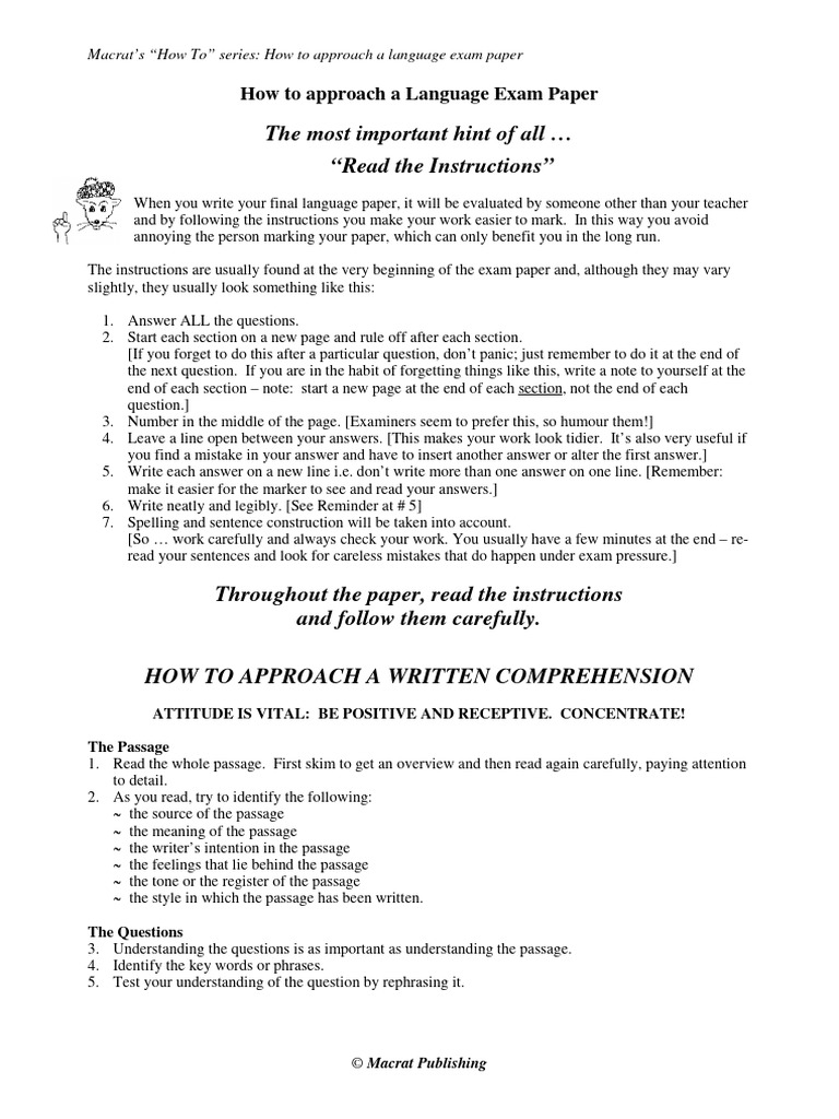 Language Exam Paper Strategies | PDF | Question | Reading Comprehension