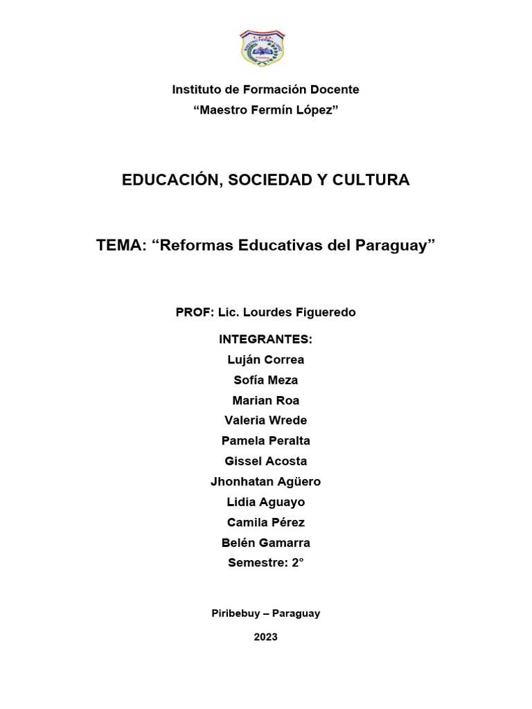 Trabajo Final. Reformas Educativas Del Paraguay | PDF | Educación de la ...