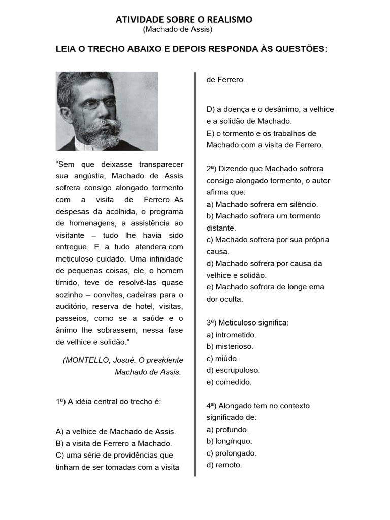 Atividade Sobre o Realismo | PDF