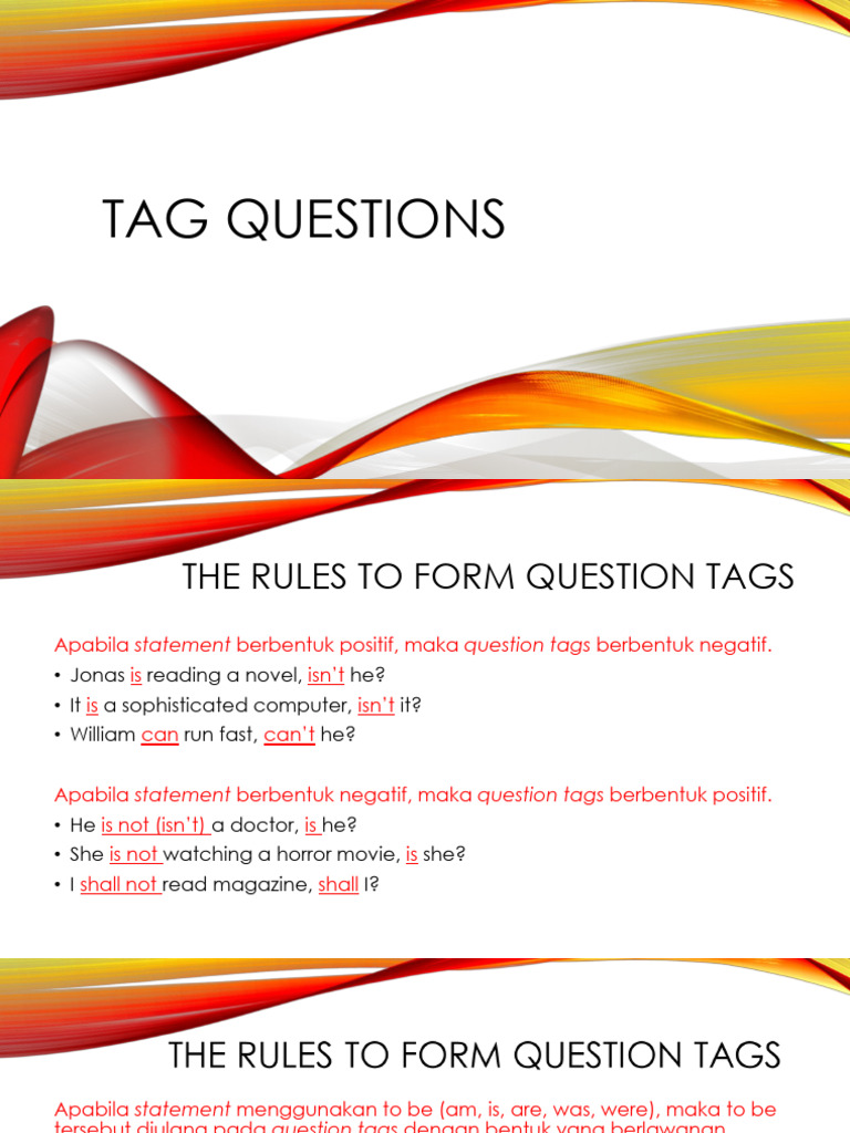 Question Tag Material | PDF | Linguistic Morphology | Syntax