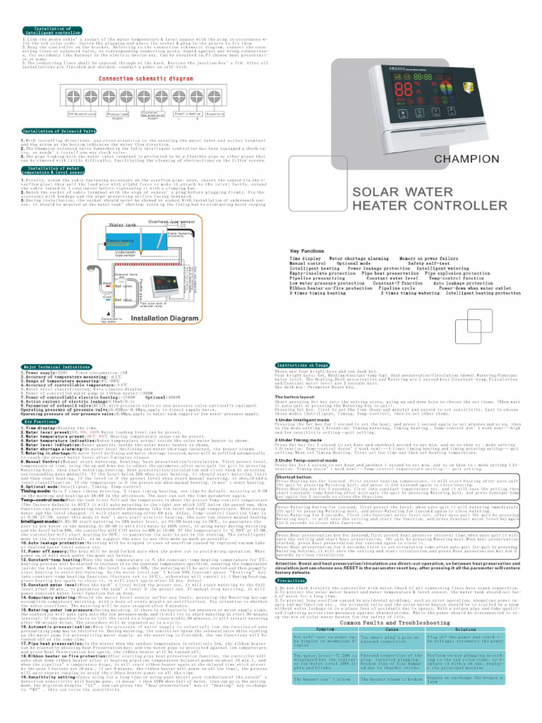 Champion Solar Heater User Guide PDF