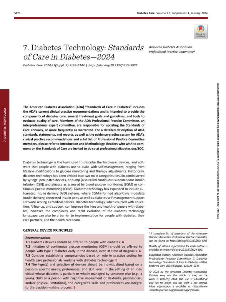 Diabetes Technology Standards 2024 | PDF | Diabetes Management | Medicine