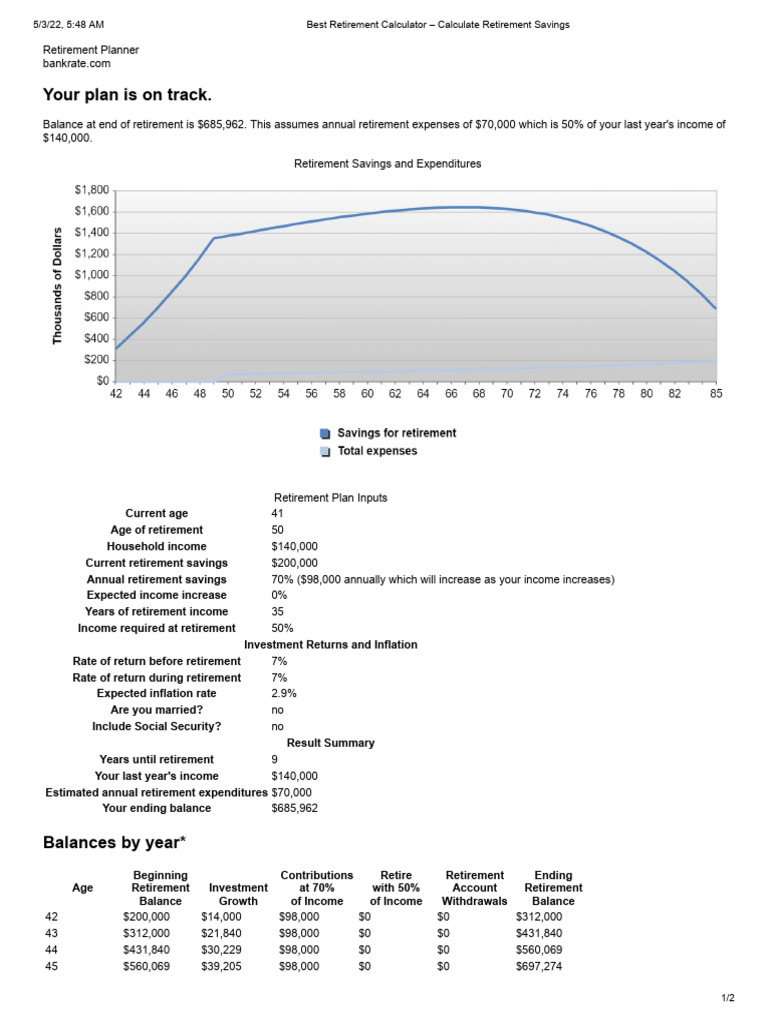 Best Retirement Calculator - Calculate Retirement Savings | PDF ...