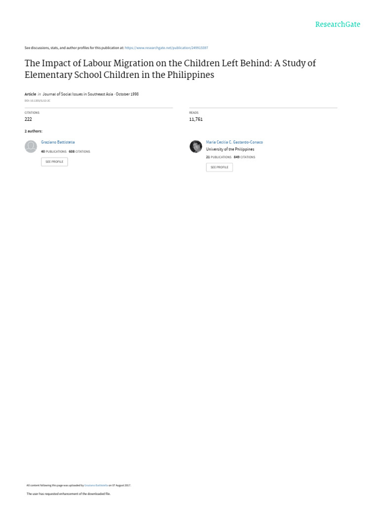Labour Migration's Impact on Filipino Children | PDF | Human Migration ...