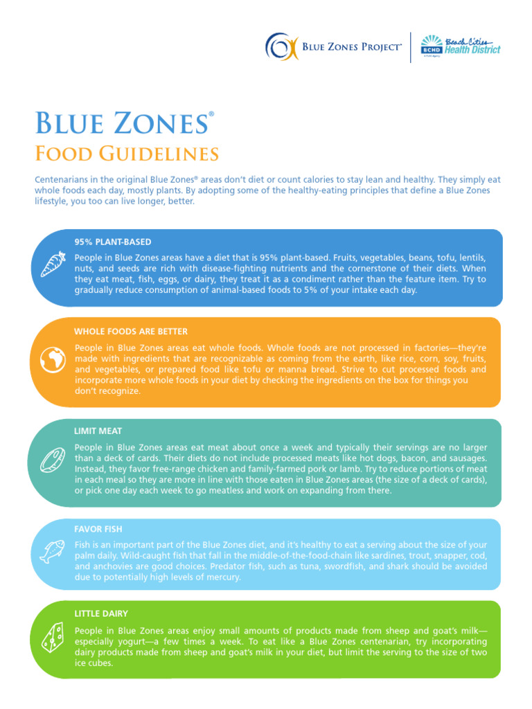 Blue Zones Food Guidelines | PDF | Foods | Drink