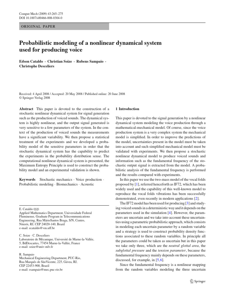 Probabilistic Modeling of A Nonlinear Dynamical System Used For ...