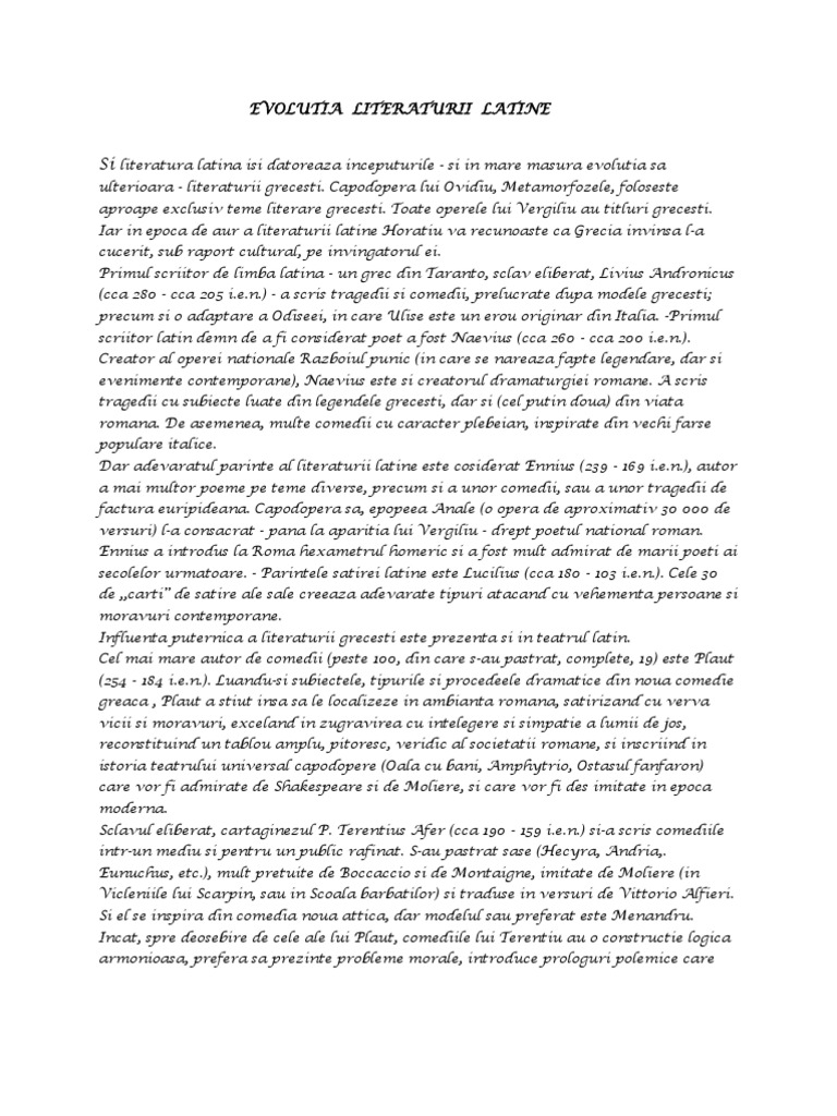 Evolutia Literaturii Latine | PDF