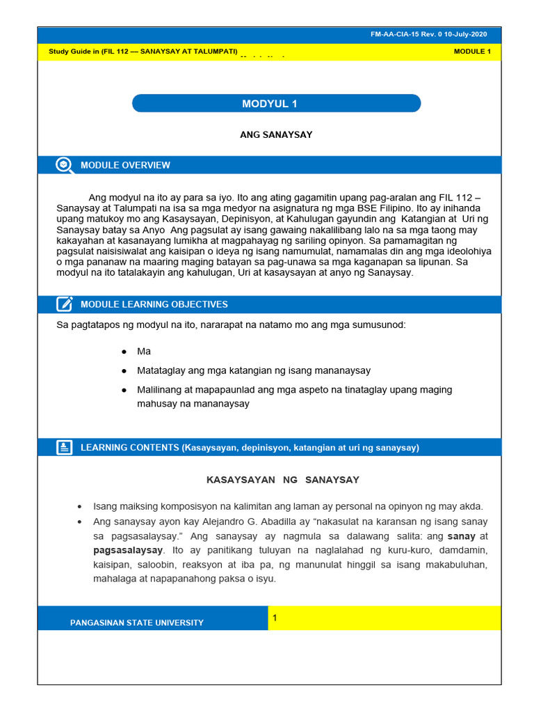 Modyul 1 | PDF