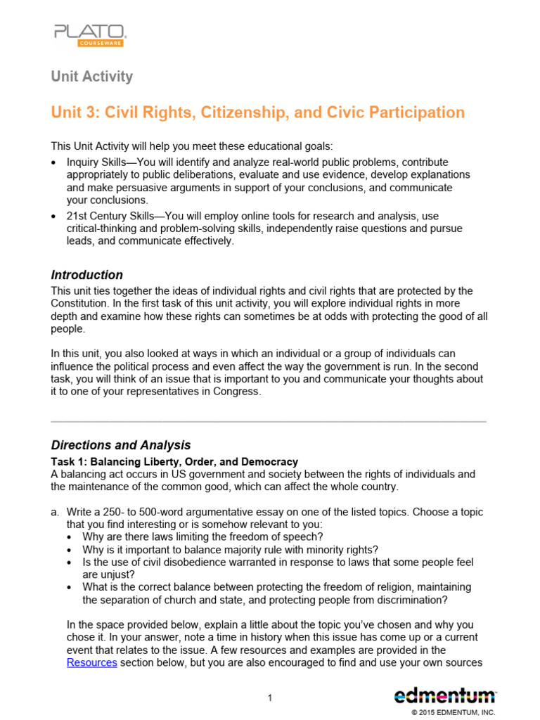 Writing to Congress on Civil Rights Issues | PDF | Essays | Critical ...