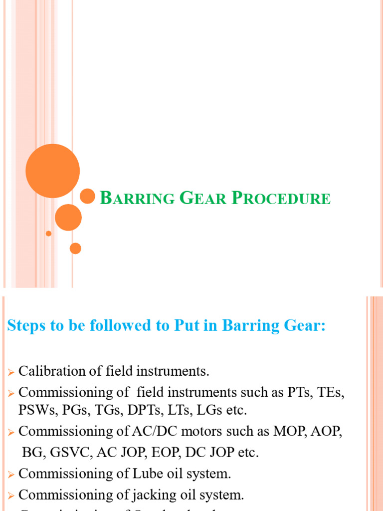 Barring Gear Actvities Procedure | Download Free PDF | Direct Current ...