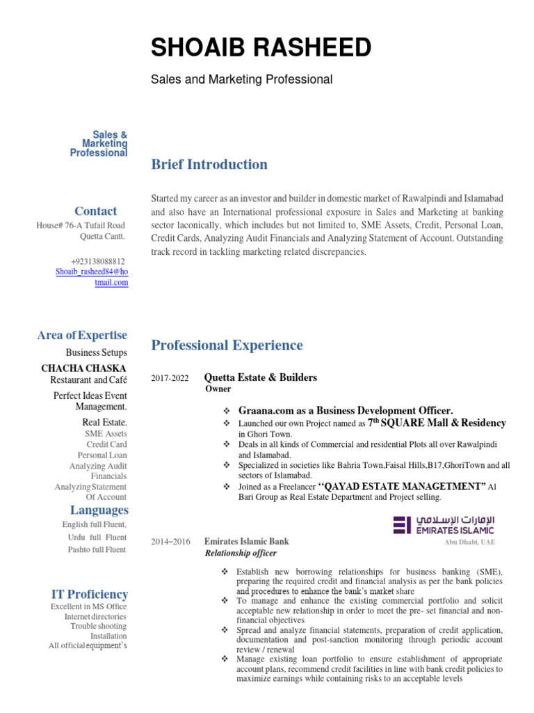 Shoaib Rasheed Resume Qta | PDF | Banks | United Arab Emirates