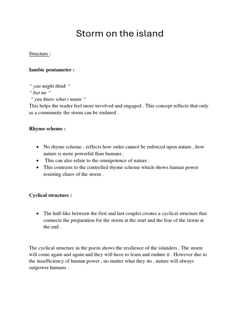 Storm On The Island Gcse Aqa Pdf Rhyme Poetry