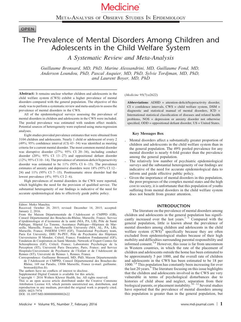 Prevalence of Mental Disorders - Children and Adolescents | PDF ...
