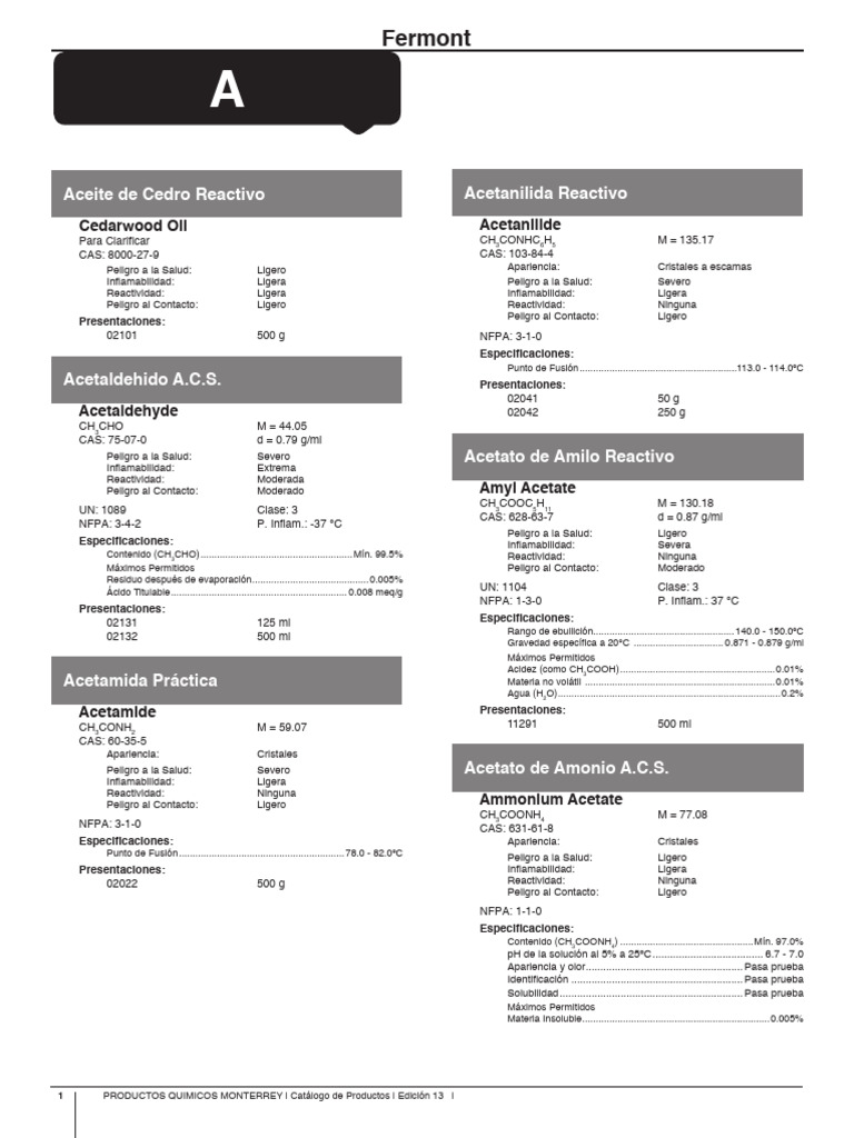 Catálogo de Productos Fermont 13 | PDF | Solubilidad | Calcio