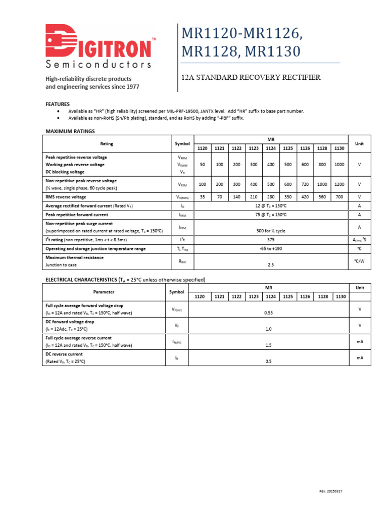 12A High-Reliability Rectifiers Guide | PDF | Rectifier | Electrical ...