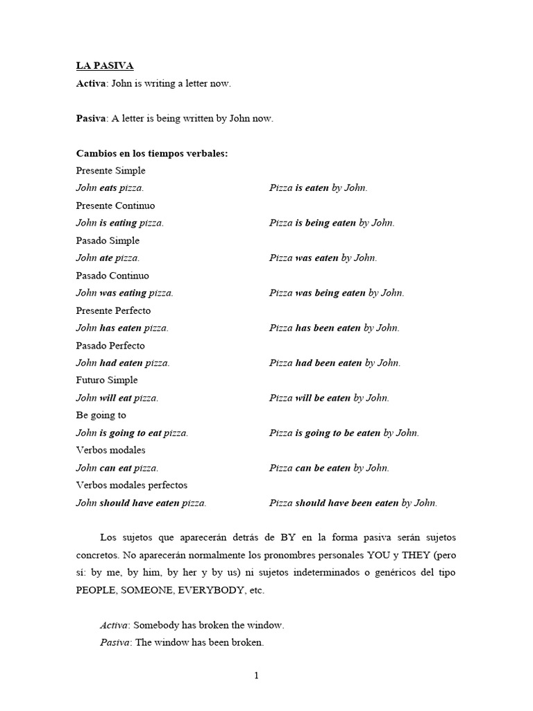 Guía de Voz Pasiva en Inglés | PDF | Verbo | Objeto (gramática)