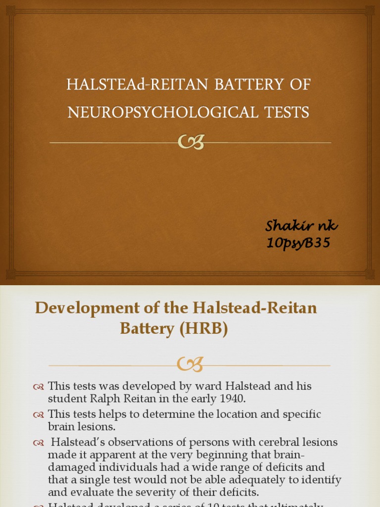 Halsteadreitan Battery of Neuropsychological Tests Somatosensory