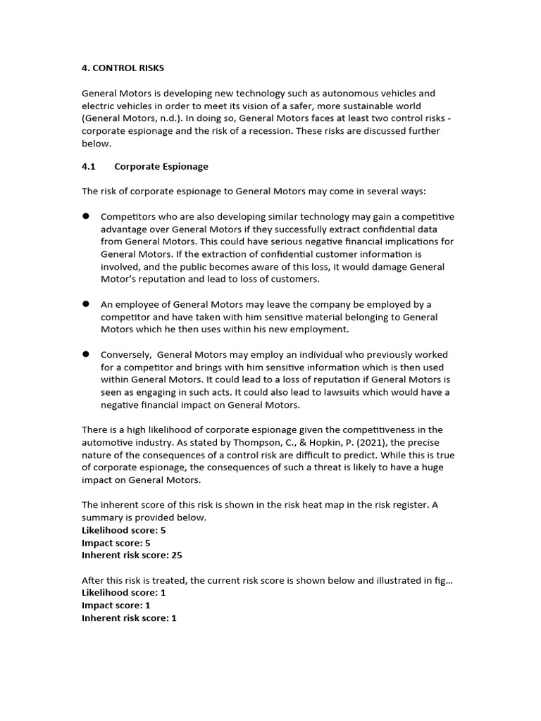 Control Risks Response PDF Risk General Motors