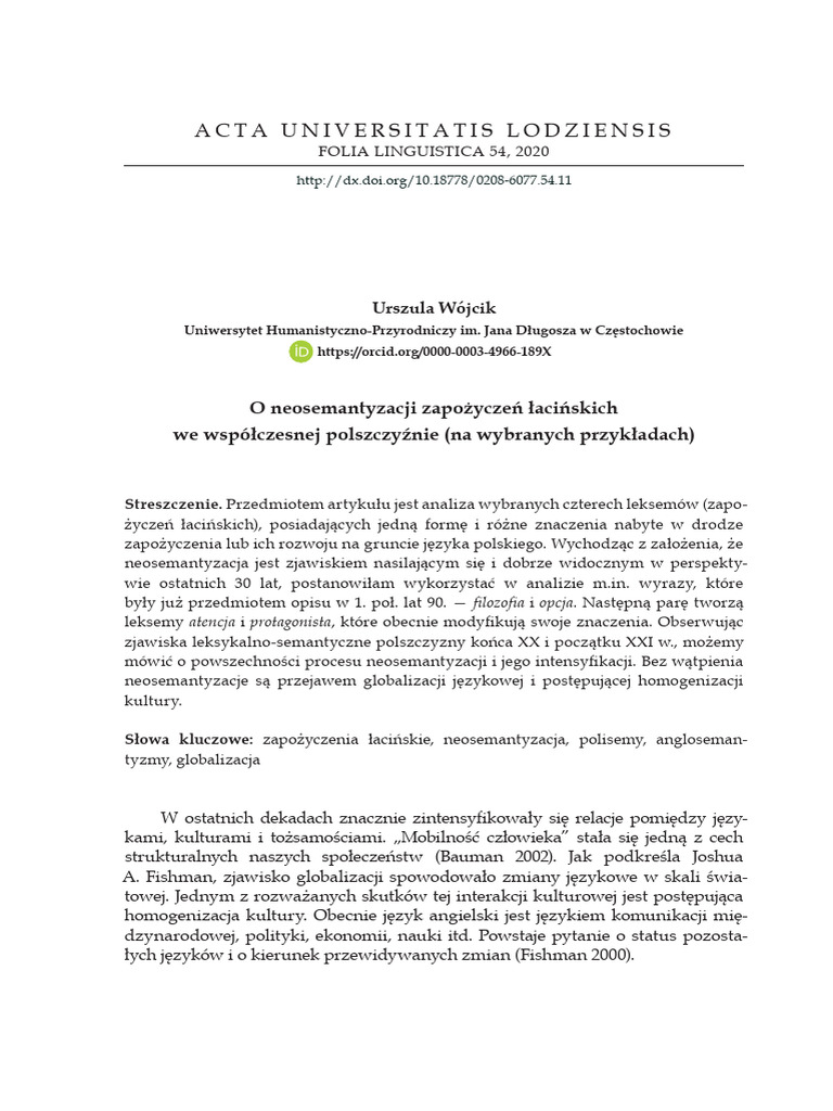 Jaką Funkcję Pełnią Przysłowia We Współczesnej Polszczyźnie O Neosemantyzacji Zapożyczeń Łacińskich We Współczesnej Polszczyźnie