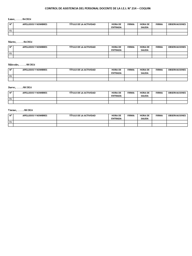 Control De Asistencia Del Personal Docente 2024 Pdf