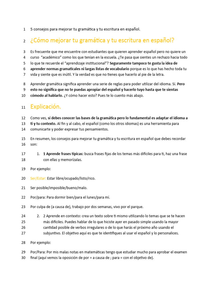 5 Consejos para Mejorar Tu Gramática y Tu Escritura en Español | PDF ...