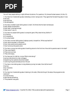 FCE Listening Practice Test 10 Printable