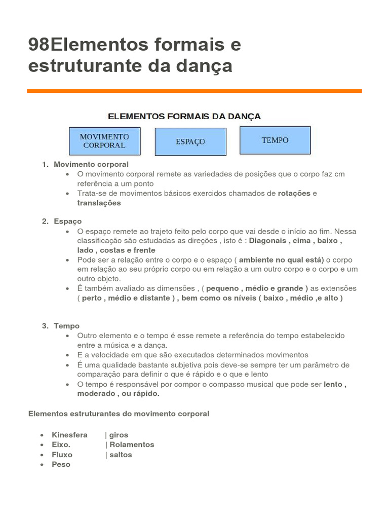 Elementos Estruturais da Dança | PDF | Tempo | Dimensão