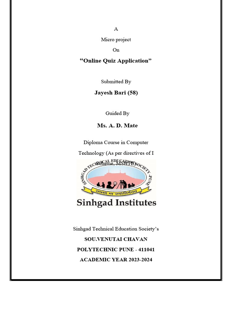 Online Quiz Application Project Report | PDF | Computing Platforms ...