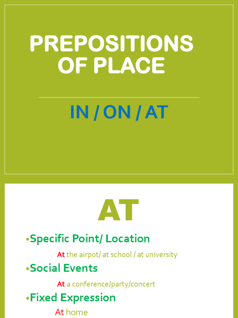 Prepositions of Place: In, On, At Guide | PDF