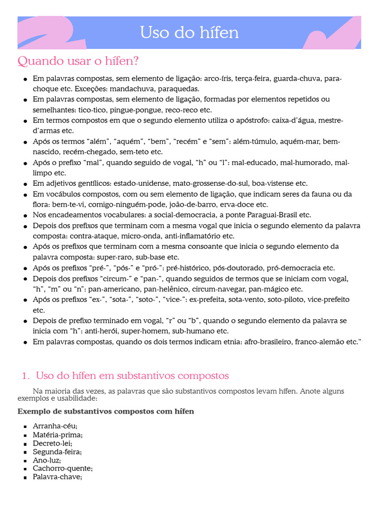 Regras do Uso do Hífen em Palavras Compostas | PDF | Linguística ...