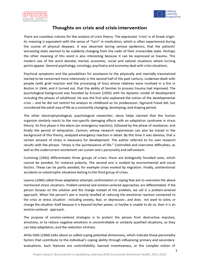 Crisis Intervention and Emotional Health | PDF | Psychotherapy | Stress ...