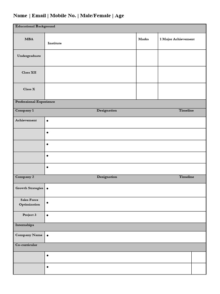 IIM CV Template PDF