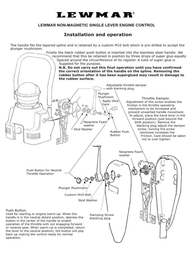 Lewmar Single Lever Control Manual | PDF | Switch | Screw