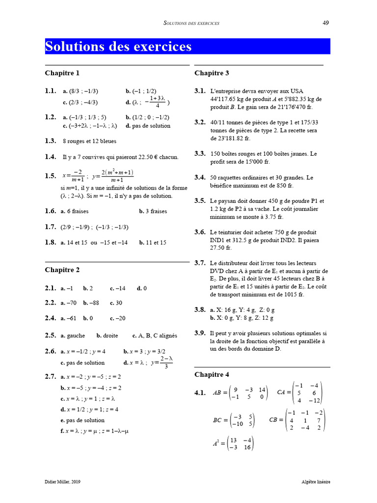 Solutions d'exercices d'algèbre linéaire | PDF | Fonctionnalités et ...