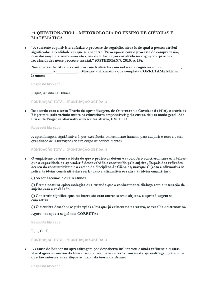 Metodologia do Ensino de Ciências e Matemática | PDF | Aprendizado ...
