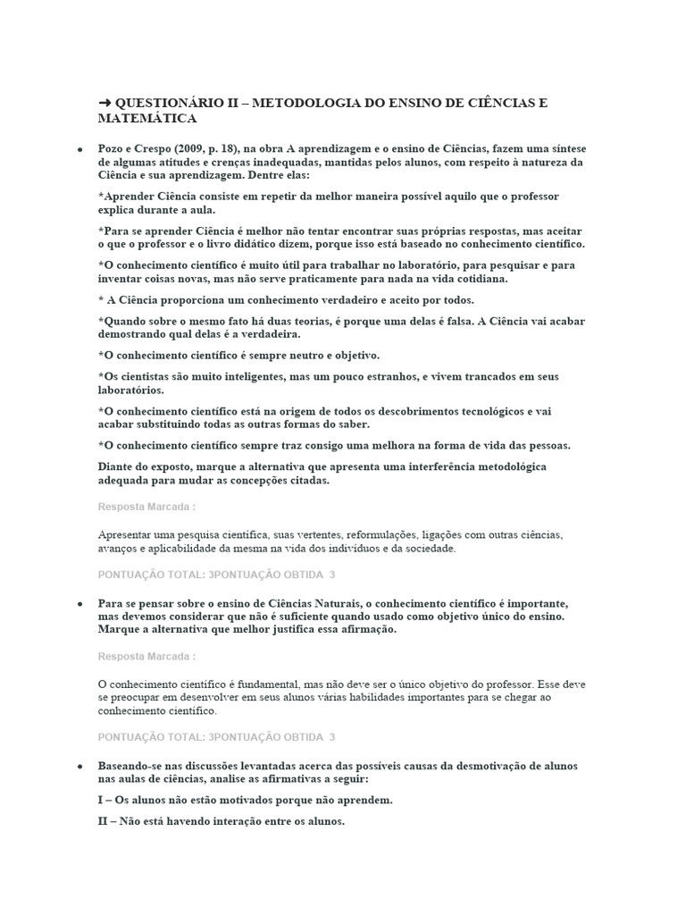 Metodologia do Ensino de Ciências Naturais | PDF | Science | Aprendizado