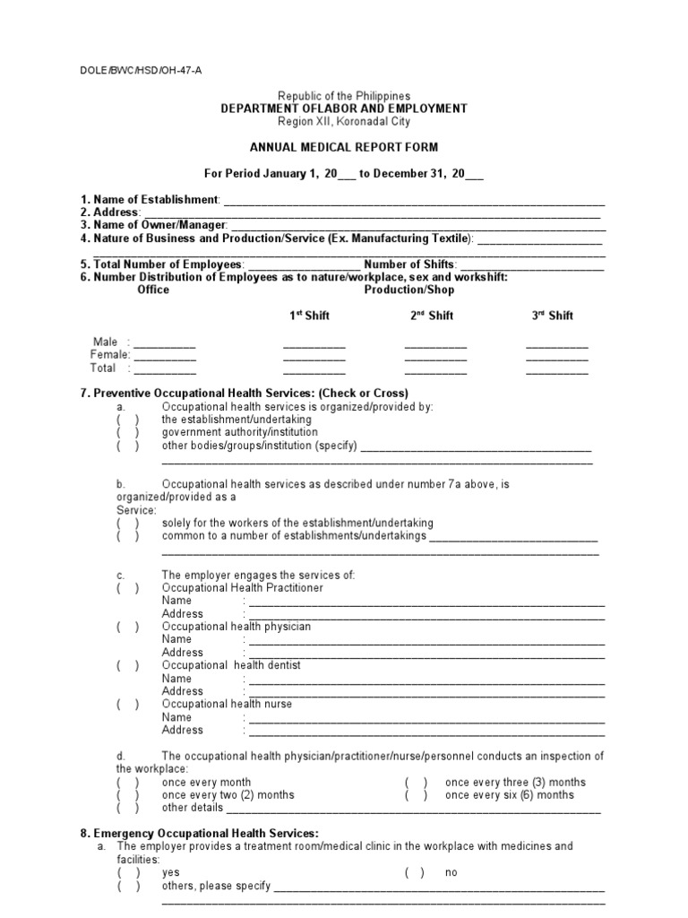 Annual Medical Report Form for Employees | PDF | Physical Examination ...