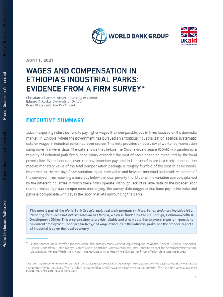 Wages and Compensation in Ethiopia S Industrial Parks Evidence From A