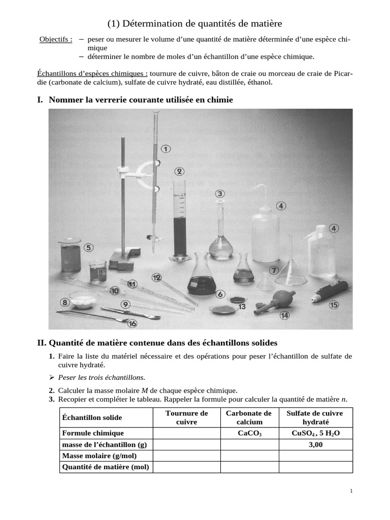 Quantités de matière en chimie : méthodes et calculs | PDF | Chimie ...