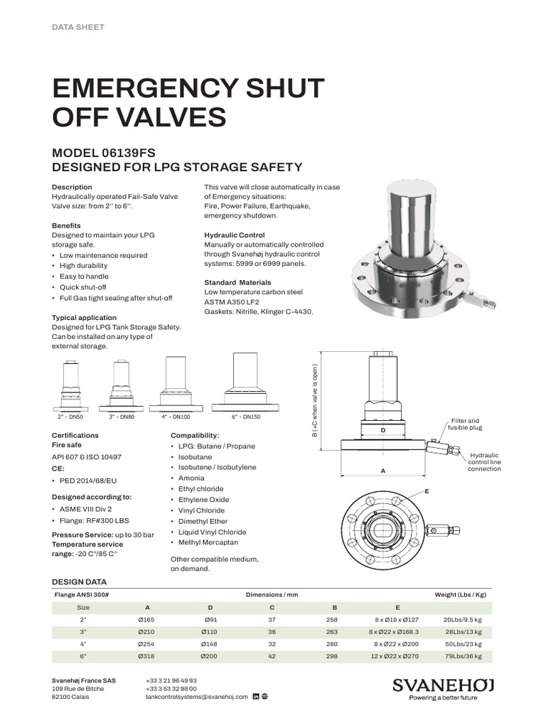 LPG Emergency Shut Off Valve Data Sheet | PDF | Valve | Liquefied ...