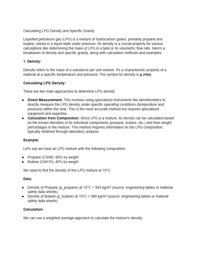 Calculating LPG Density and Specific Density With... | PDF | Density ...