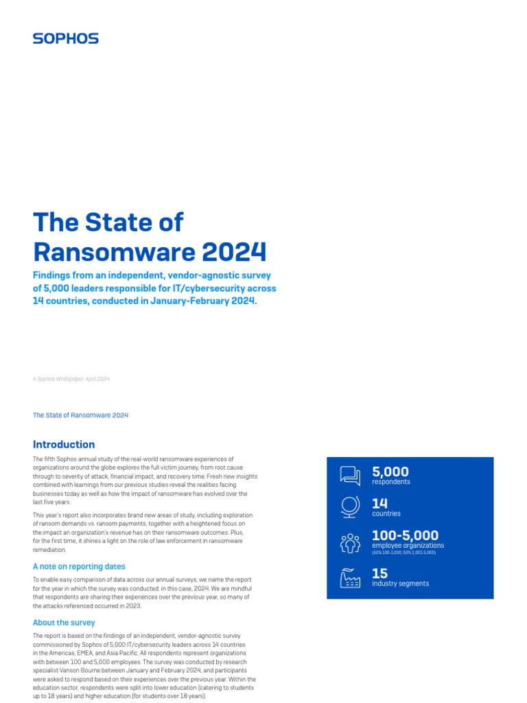 Sophos State of Ransomware 2024 WP PDF Ransomware Malware