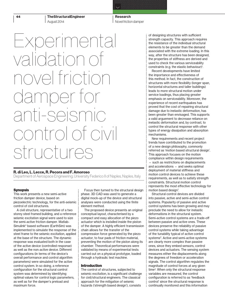 Experimental Validation of Novel Friction Damper For Anti-Seismic ...